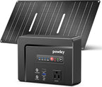 powkey Solar Powered Generator 100W Rated, 97Wh Portable Power Station with Solar Panels 30W Included, Fast Charging Power Bank with AC Outlet 110V/PD65W USB C/QC 3.0 for Outdoor Camping Home Backup