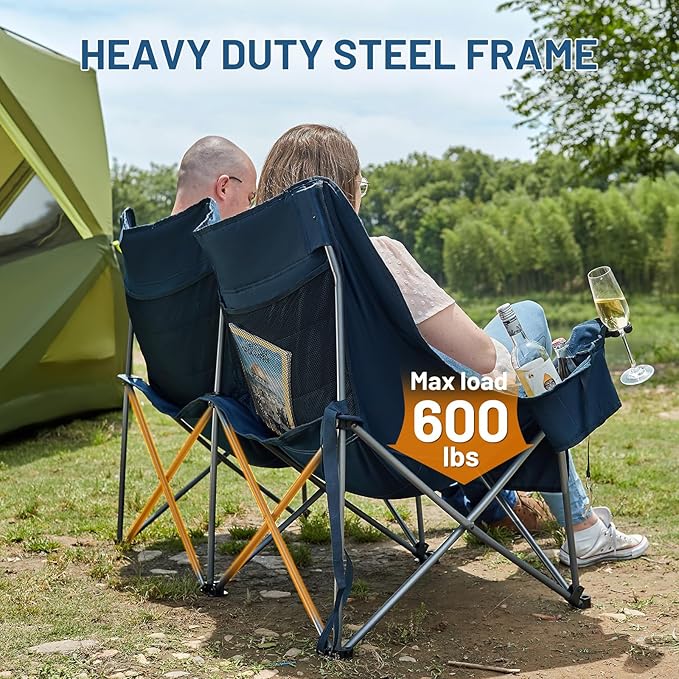 Timber Ridge Double Camping Chair, Heavy Duty Outdoor Folding Camp Couch, Loveseat Camping Chairs Perfect for Campsites, Patio/Lawn, Soccer Games or Other Youth Sports, Supports 600 lbs