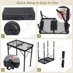 REDCAMP 2 Feet Small Folding Grill Table for Outside, 3 Heights Adjustable Portable Metal Outdoor Picnic Table for Camping Travel Cooking BBQ, Black, 24" Lx 16" Wx 27.5" H