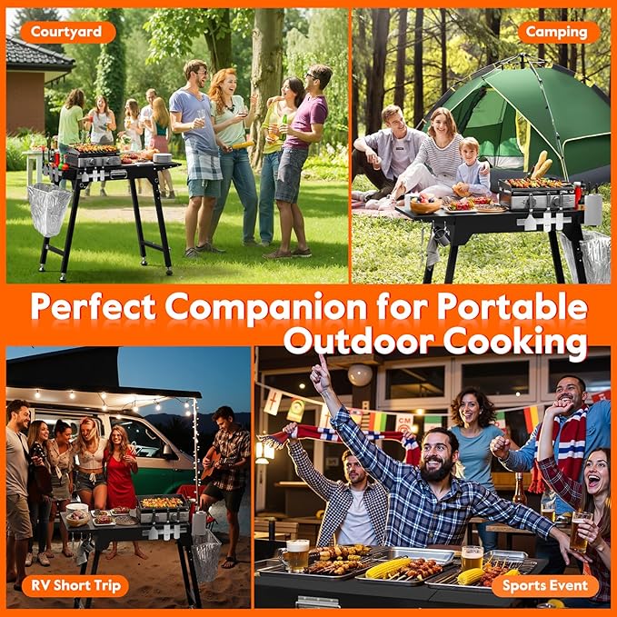 44" L x 17" W Grill Stand for Blackstone Griddle, Folding Grill Table Large Space Fit for 17"/22" Griddle, Ninja and Weber, BBQ Food Prep Table, Portable Outdoor Table for Camping, Tailgating, Outdoor