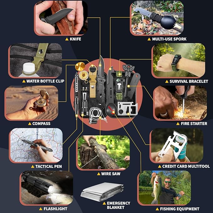 Gifts for Men Him Dad, Survival Kits and Equipment 14 Pcs, Christmas Stocking Stuffers, Anniversary Birthday Gifts for Husband Boyfriend Guy, Camping Essentials, Cool Gadgets for Men