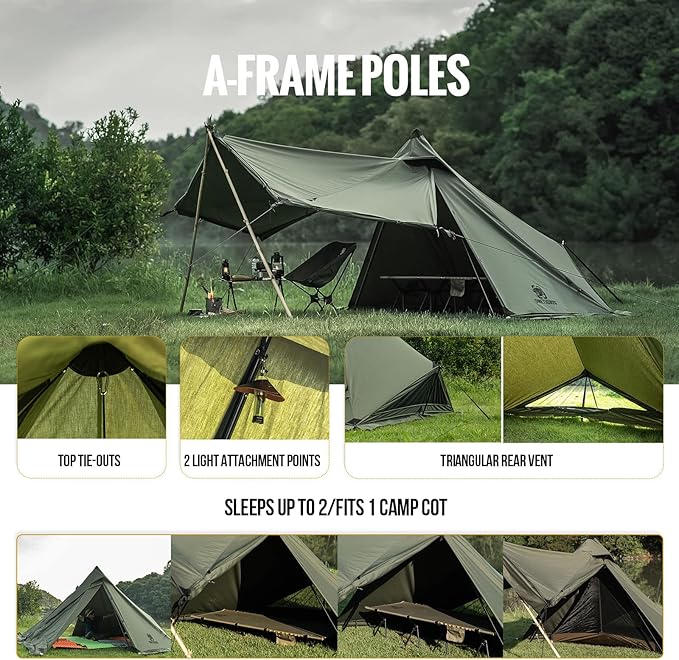 OneTigris Conifer Canvas Hot Tent with Stove Jack, Fire Retardant Teepee for Adults, Snow Skirt for Winter Camping, Travel, Bushcraft