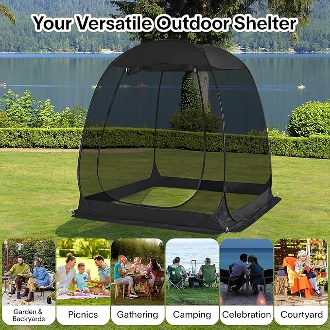 Alvantor Pop Up Screen House Gazebo with Mosquito Netting, Instant UV Resistant Sun Shelter for Patio & Backyard, Portable Canopy Tent for 2-10 Person