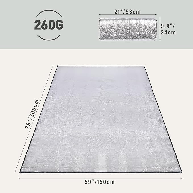 REDCAMP 79"x59" Camping Mat Foam Foil Blanket, Waterproof Aluminum Foil Mat Sleeping Tent Pad for Outdoor Picnic,Camping,Beaches