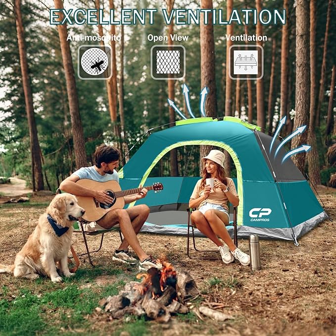 Tents for Camping 4 Person Tent Waterproof Windproof Double Layer Camping Tent, Easy Setup Dome Tent with Large Mesh Windows & Wider Door for Outdoor Camping & Hiking