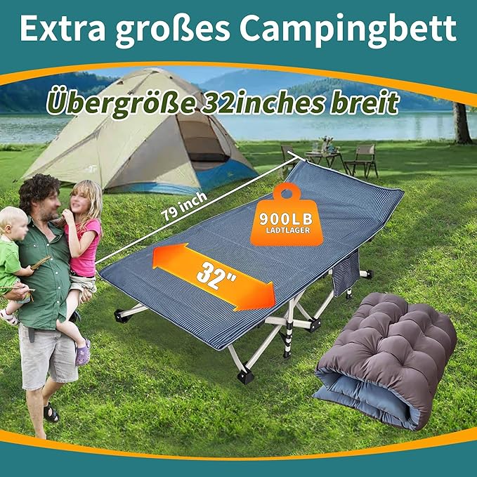 2 Pack 79" L x 32" W x 18" H Oversize XXL Camping Cot with Comfortable Mattress for Adults Extra Wide Cots for Sleeping with Carry Bag Folding Cot Heavy Duty Camping Bed for Home Office Outdoor