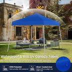 10x10 Pop Up Canopy, 300D Silver Coated Blue Fabric Outdoor Gazebo, Beach Tent Slant Legs with Storage Bag,Easy Up Sun Shade Shelter Tents with 8x8 Top Cover for Patio,Party
