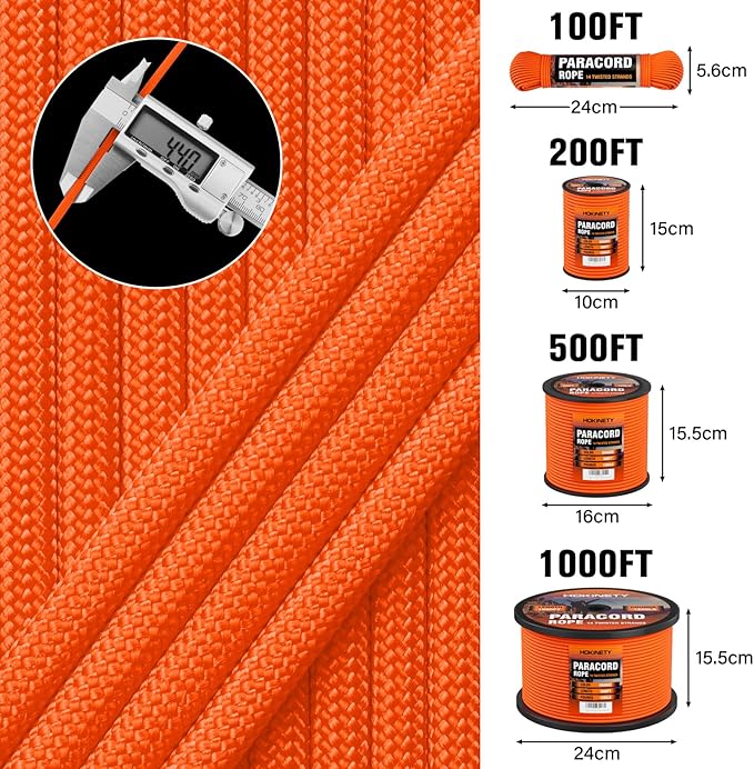 1200 Paracord Rope - 4.4mm 14 Strand Nylon Parachute Spool para Cord Lanyard for Outdoor Camping Survival Utility Tent Crafting DIY Projects Fishing Clothsline Bracelet - Orange 300FT