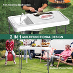 Fish Cleaning Table with Sink, 42.5" Folding Camping Table & Fish Cleaning Station with Measure Mark, Camping Sink with Hose Hookup for Outdoor Picnic, Beach, Dock & Patio Use