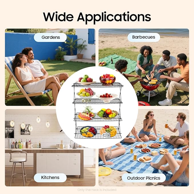 4 Tier Foldable Camping Table, Portable Outdoor Cooling Rack, Tabletop Organizer for Barbecue Picnic Camping, 15.75x9.84in, 22lbs/Tier Load