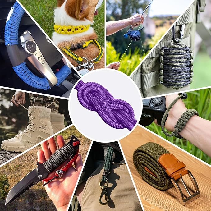 1200 Paracord Rope - 4.4mm 14 Strand Nylon Parachute Spool para Cord Lanyard for Outdoor Camping Survival Utility Tent Crafting DIY Projects Fishing Clothsline Bracelet - Purple 500FT