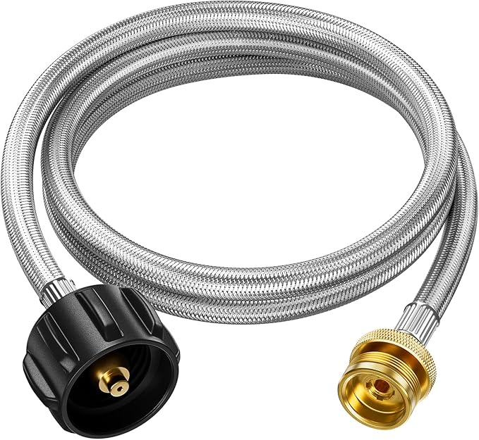 Propane Hose Adapter, 5 FT Braided Hose for Coleman Stoves, Charbroil Portable Grill, Blackstone 17" 22" Tabletop Griddles, Weber Q Grills, Buddy Heater - Converts 1 lb to 20 lb Tanks