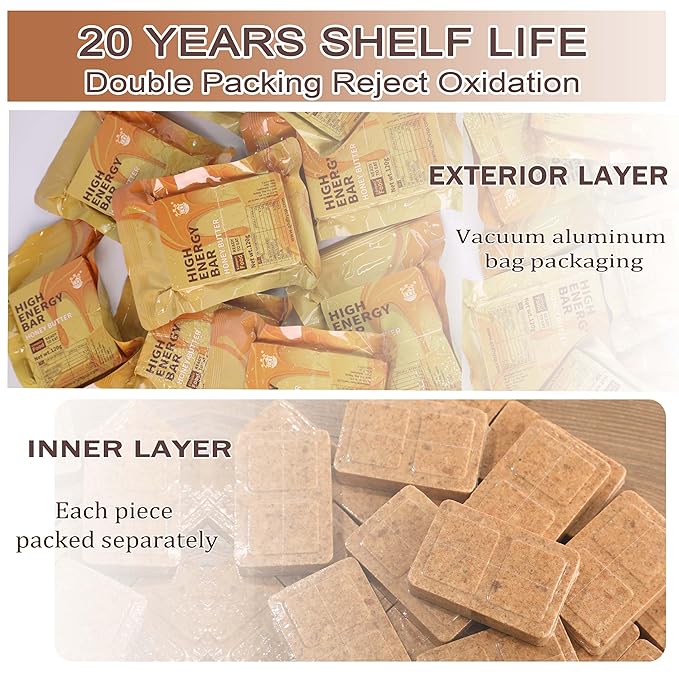 Emergency Food Supply - Honey Butter Hardtack, Mre Meals Military 2025, Emergency Meals Survival Bars, Camping Hiking Survival Food High Calorie Bars, 12 Count, Long Shelf Life
