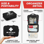 M2 BASICS Premium 300 Piece Professional First Aid Kit, 40 Unique Items, Durable Carry Bag for Home, Car, Business, Travel & Vehicle