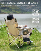 MOBI GARDEN Reclining Camping Chair with Foot Rest, 4-Position Adjustable Folding Lounge Chair for Adults, Portable & Detachable Footrest – Sand - Solid Back