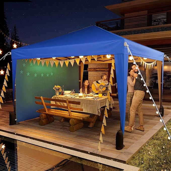10x10 Pop Up Canopy with Sidewalls, Outdoor Instant Canopy Tent with Carry Bag for Commercial Events, Camping, Backyard Parties - Blue