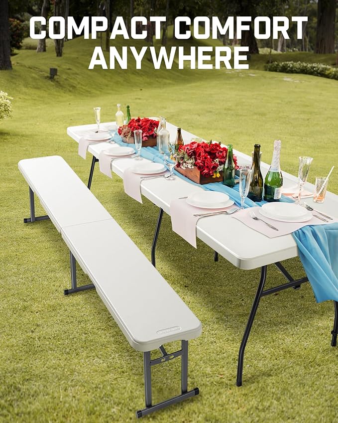 FanttikOutdoor 6ft Plastic Folding Bench with Safety Lock Carrying Handle, Portable Indoor Outdoor Bench for Party, Dining, Camping, Garden, Soccer Activities, No Assembly, 2-Pack, White Zeta I6 Pro
