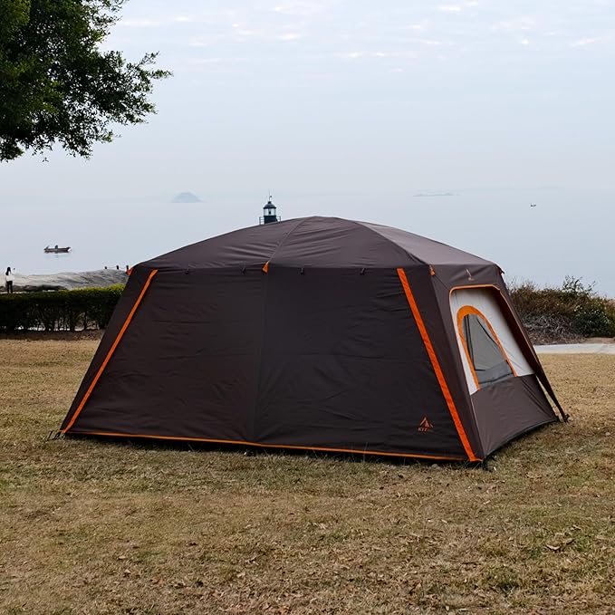 KTT Large Tent 6-8-10 Person,Family Cabin Tents,2 Rooms,2 Doors and 4 Windows with Mesh,Straight Wall,Waterproof,Double Layer,Big Tents for Outdoor,Picnic,Camping,Family Gathering