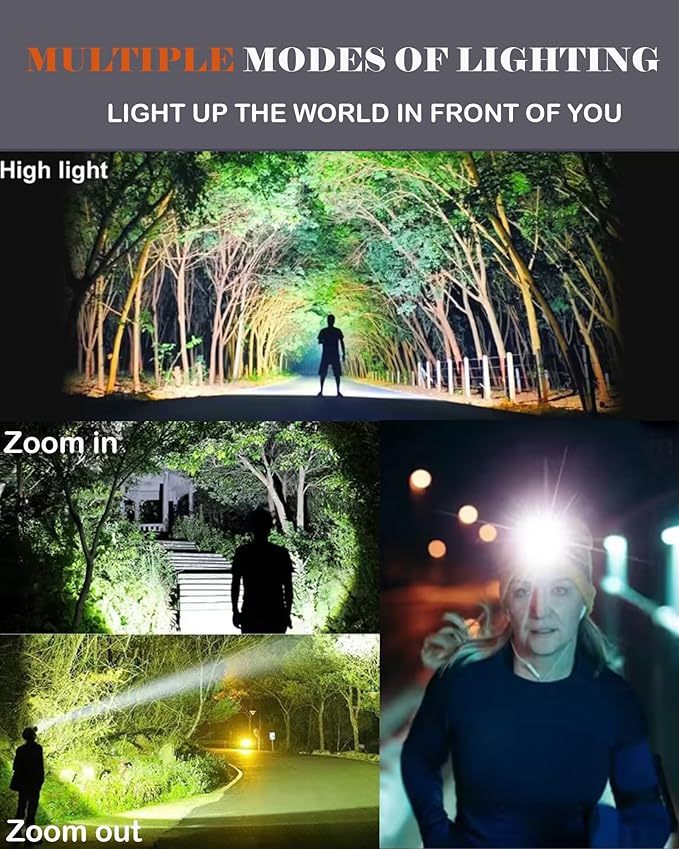Rechargeable LED Headlamp with Stepless Dimming and Motion Sensor, IP65 Waterproof Headlight for Repairing, Running, Camping, Hiking(2 Packs)