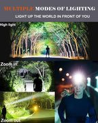 Rechargeable LED Headlamp with Stepless Dimming and Motion Sensor, IP65 Waterproof Headlight for Repairing, Running, Camping, Hiking(1 Pack)
