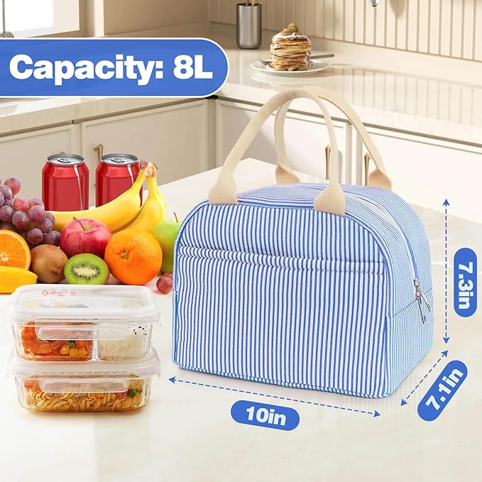 Lunch Bag For Women, Cooler Insulated Lunch Box For Travel Work Picnic College School Adult Large Capacity Lunch Bags, Blue Stripe