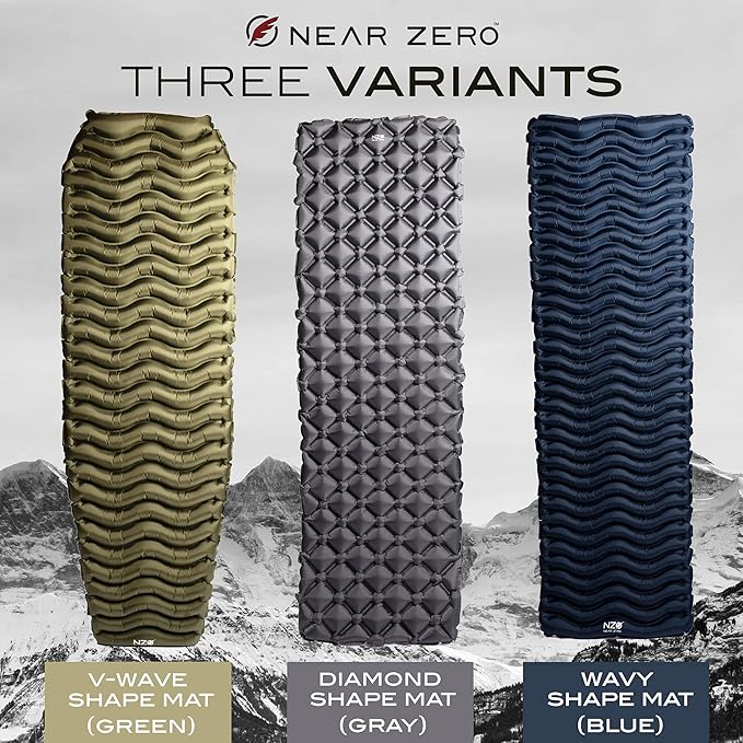 NEAR ZERO Ultralight Inflatable Sleeping Pad – Compact 14.5 oz Air Pad 2" Thick, Quick Inflate with 11 Breaths, Durable Rip-Resistant Nylon – Ideal for Backpacking & Warm Weather, Green