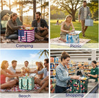 BALEINE 2PK Insulated Reusable Grocery Bags, Collapsible Cooler Bag for Groceries, Heavy Duty Large Insulated Bag (16''x9''x13'', Patroit Celebration)