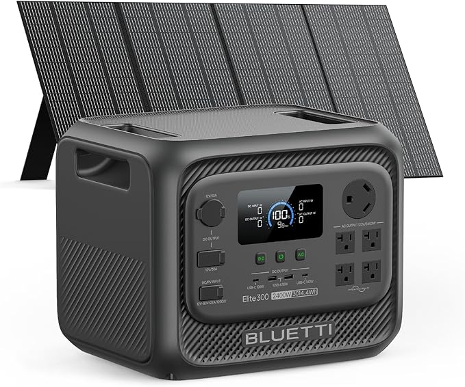 BLUETTI Elite 300 Solar Generator with 350W Solar Panel Included (Ship Separately), 3014.4Wh LFP Battery Backup w/ 2400W AC Outlets (4800W Surge), Compact 3kWh for Home Backup, Camping & RV Power