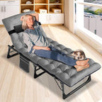 Barbella Folding Camping Cots Patio Lounge Chair with Mattress, 4 Position Adjustable Folding Sleeping Bed Patio Chaise Lounge Chairs for Sunbathing, Camping, Pool, Beach, Patio