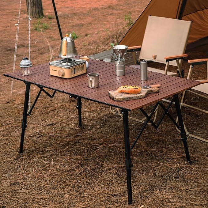 Folding Camping Table Aluminum Heavy Duty Adjustable Height Foldable Table 4FT, Max Loads UP 110LBS, Lightweight Portable with Carry Bag for Car Travel, Indoor & Outdoor Picnic BBQ Backyards Beach