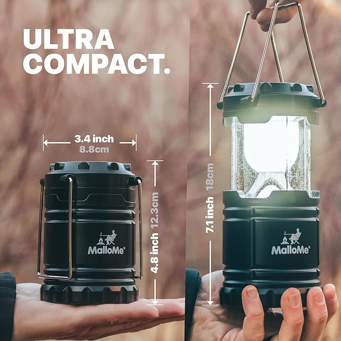 MalloMe Camping Lantern Red Purple 2 Pack Lanterns for Power Outages, Camping Lights for Tent Hanging, Camp Light Tent Lamp Emergency Battery Powered LED Lantern (Rechargeable Batteries Not Included)