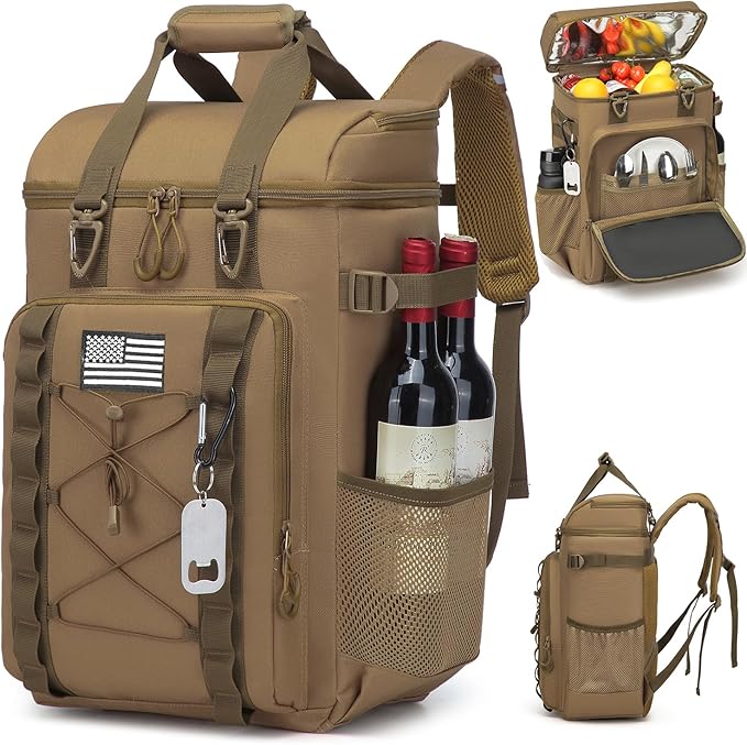 Tactical Cooler Backpack - 42 Cans Backpack Coolers Insulated Leak Proof for Men Adults, Soft Cooler Insulated Backpack for Lunch, Work, Camping, Hiking, Picnic, Beach & Travel