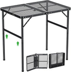GARLLEN Folding Grill Table, 2-Height Adjustable Folding Camping Table with Heat-Resistant Wider Tabletop, Portable Aluminum Outdoor Tables for BBQ, Camping, Picnic, 35" L x 21.65" W, Black