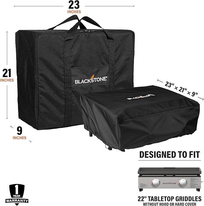 Blackstone 1722 Tabletop Griddle Cover & Carry Bag, 1722, Portable BBQ Grill Griddle Carry Bag & Cover for Travel - 600D Heavy Duty Weather Resistant - Blackstone Accessories, Black, 22 inch