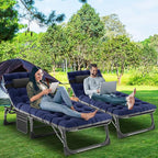 LILYPELLE Folding Outside Chaise Lounge Chair with Mattress, 5 Position Adjustable Patio Reclining Chairs Perfect for Outside, Sunbathing, Camping, Pool, Beach, Cozy Blue