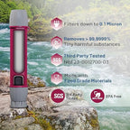 YWF01 Personal Filter Straw for Drinking Survival, Portable Water Purifier Filtration System Survival Gear and Supplies for Camping, Hiking, Travel, and Emergency Preparedness (Plum Red, Pack of 1)