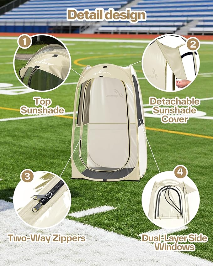 Sportneer Clear Sport Tent, 1 Person Transparent Outdoor Pop-Up Tent, Lightweight & Portable Weather Shelter for Parents, Windproof Cold Weather Protection, Rain Shield for Sports Events & Sidelines