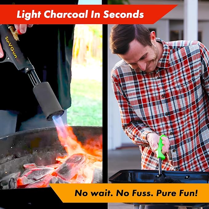 Grillblazer Su-VGun Propane Torch with Hose – High Power 240,000+ BTU Flame Thrower Gun for Instant, Steak Searing, Charcoal Ignition, Backyard BBQ, Campfire, Outdoor Cooking – Handheld Blowtorch