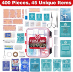 400 Piece First Aid Kit - Organized Dual-Layer Wall-Mountable Hard Case Medical Kit for Home, Car, Camping, Travel, Hiking, Truck, Office, Sports, Vehicle & Outdoor Emergencies