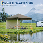 GarveeLife 10x10 Pop Up Canopy with One Button Push Setup - Heavy Duty Outdoor Canopy Tent with Portable Roller Bag - 3 Adjustable Height, 4 Weight Bags, 8 Stakes & 4 Guy Ropes Included, Brown