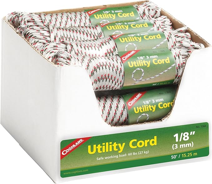 Coghlan's Utility Cord 3mm - Multipurpose Woven Polypropylene Rope for Camping, Guyline, Tie-Downs, and Outdoor Gear - 50 ft Durable Cordage for Tents, Tarps, and General Use