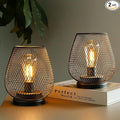 TRIROCKS Set of 2 Medium Battery Powered Outdoor Lantern 6.5'' High Metal Table Lamp Cordless Battery Operated Lamps with LED Edison Bulb for Home Wedding Parties Patio Events Indoors Outdoors(Brown)