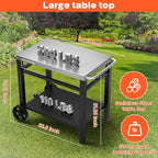 Double-Shelves Stainless Steel Flattop Grill Cart, Movable Kitchen Indoor & Outdoor Cooking Station, Fits Ninja/Ooni/Blackstone/Weber Q, Pizza Oven Food Prep Table for Party, 33.5"×21"