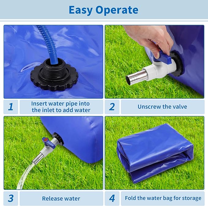 400 L/105.7 gal Water Storage Bladder Container Large Capacity Foldable Portable Water Tank Urgency Water Bladder Soft Water Bag RV Camping Garden Watering Field Irrigation 1000D