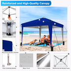 SANWAY 10x10 Pop up Canopy Tent, One-Button, Outdoor Instant Canopy Protable for Events, Camping, Parties, Vendor, Beach Tent - Blue