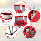 Double Camping Chair with Canopy Shade Oversized Folding Loveseat with Roof, 660lbs Heavy Duty Outdoor Lawn Chair with Holders Pocket for Camping, Fishing (Heating Zones for Cool Evenings)(Red Plaid)