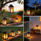 Solar Lanterns Outdoor Waterproof, 2 Pack Glass Hanging Solar Lights with Flickering Flameless Candle, Outdoor Lanterns for Patio Wall Porch Table Garden Yard Tree, Gift for Women Mom - Black