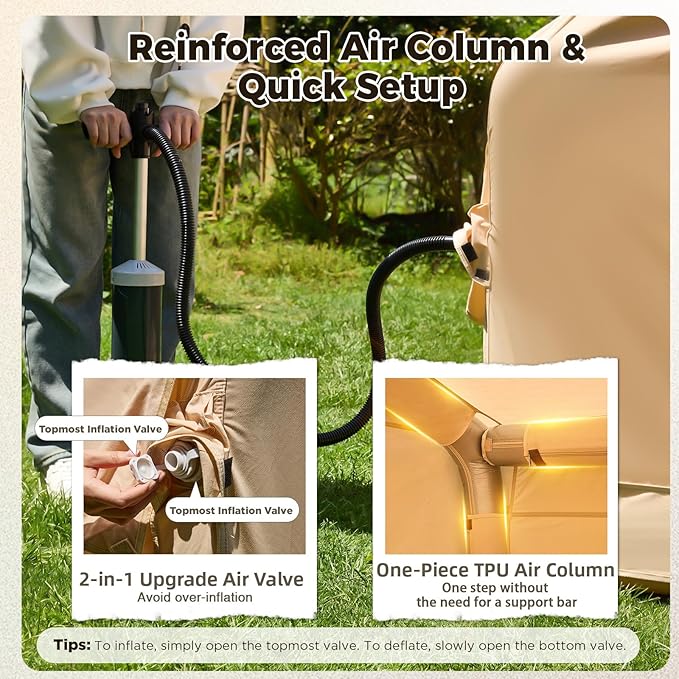 YOLENY Inflatable Tents for Camping, 6-12 Person Blow Up Tent with TPU Skylight, Canopy, Mesh Windows, Stove Jack & Pump, 4 Season Large Inflatable Tent, Waterproof & Windproof