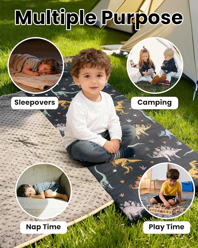 Primlect Toddler Thickened Foam Nap Mat with Pillow, Extra Large 55"x35", Soft, Supportive Sleeping Bag with Detachable, Washable Cover, for Sleepover, Home, Travel, Boys and Girls