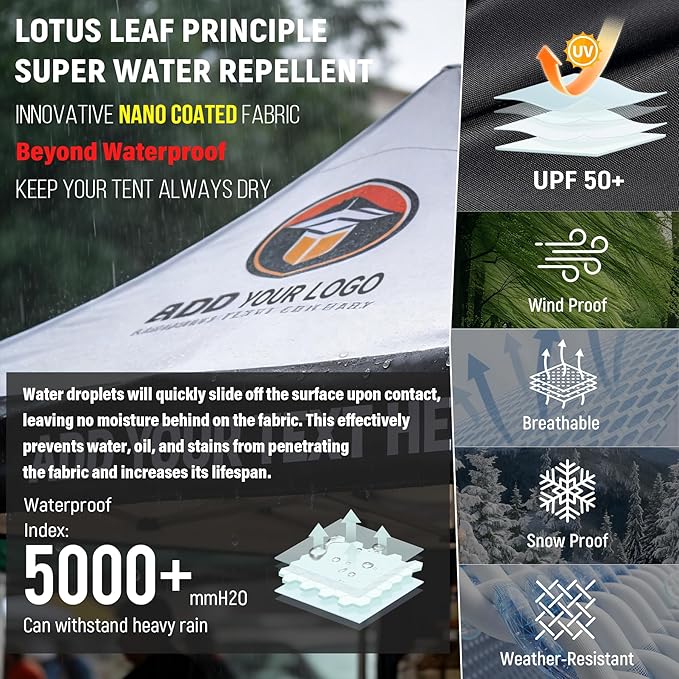 Custom Canopy Tent 10x10 with Logo, Personalized Pop Up Vendor Tent Business Tents for Trade Show Marketing Events | Nano Fabric Water Repellent Heavy Duty (Customized Canopy Confiquration)